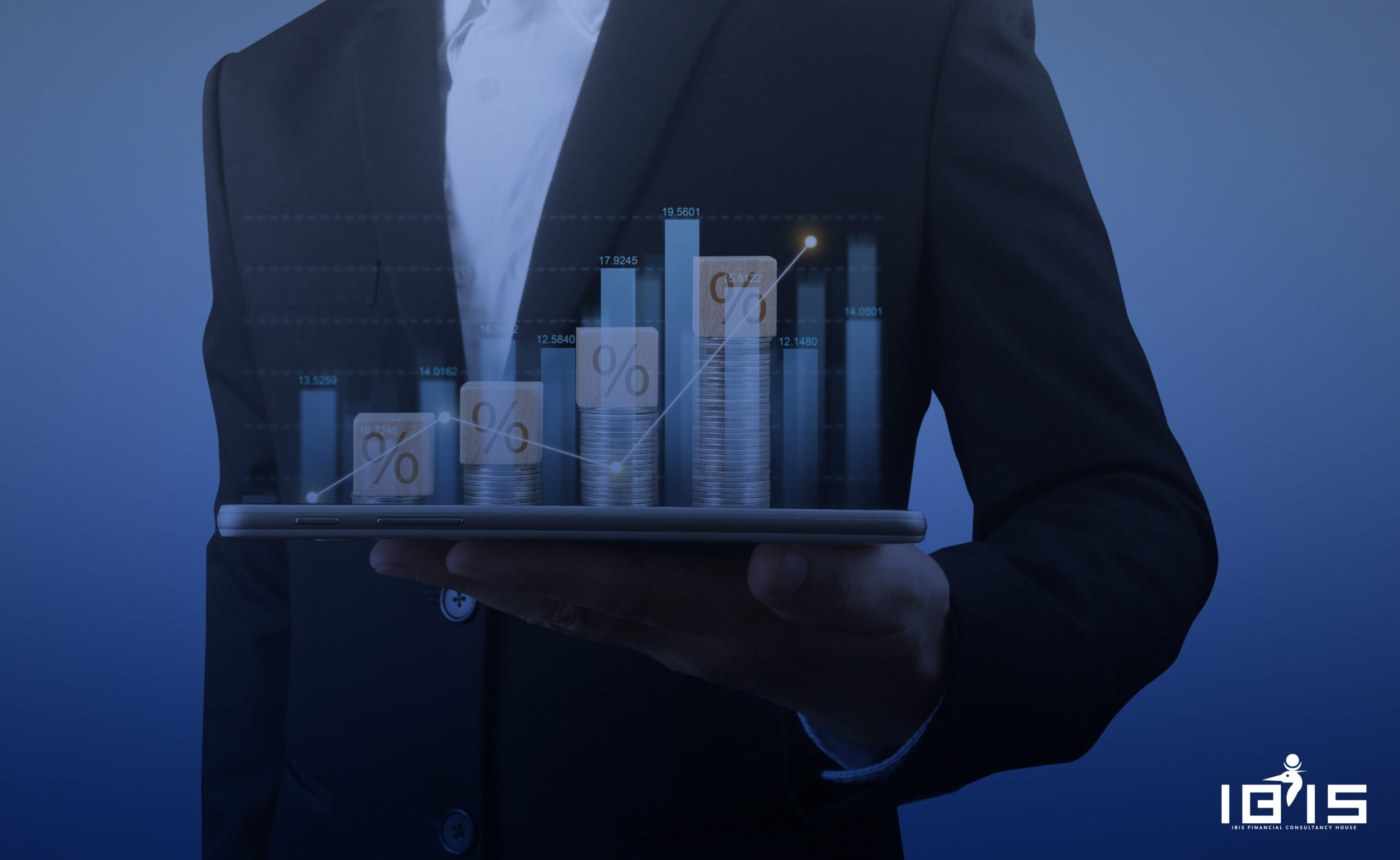 business and office concept - serious businessman showing others charts in office