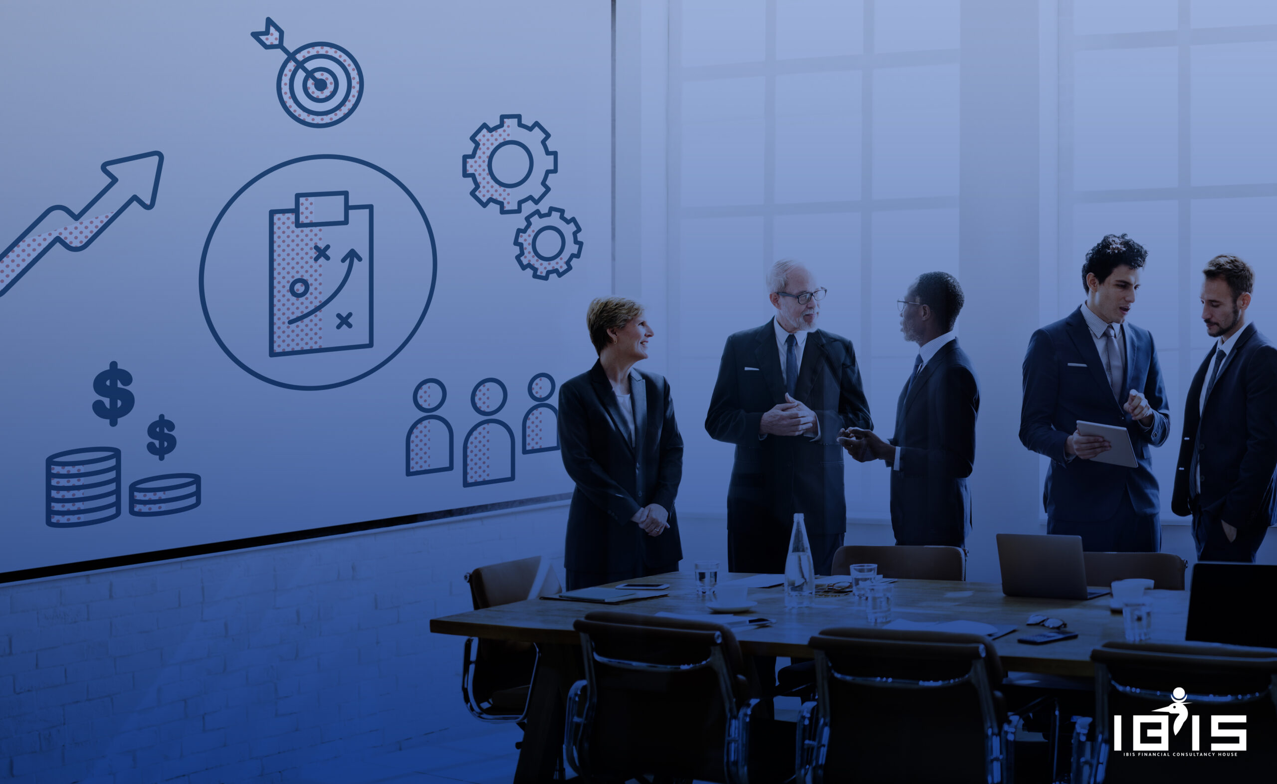 business and office concept - serious businessman showing others charts in office